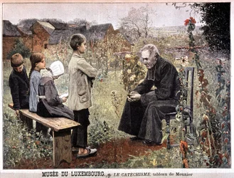 O catecismo (sacerdote e crianças no jardim) por Georges Meunier, Musee du Luxembourg - no "Le petit Journal" de 5 de Junho