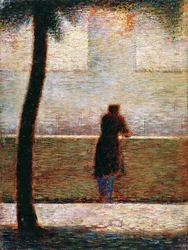 Um homem encostado em um parapeito, ca. 1881