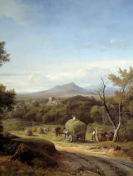 Cena do país. Detalhe esquerdo. Pintura Georges Prieur (século 19)