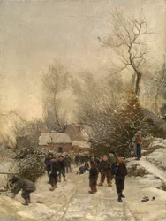 Aldeia com Crianças na Neve (óleo sobre tela)