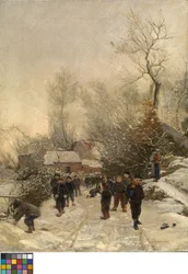 Aldeia com crianças na neve
