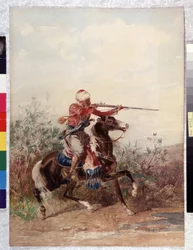 Orientalismo: "Cavaleiro a puxar um cavalo" Pintura de Georges Washington (1827-1910) Menção obrigatória: Fondação de colecção no que respeita a de Provence, Marselha