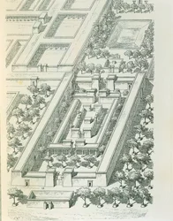Etching mostrando uma perspectiva de um edifício em Tell el-Amarna de Georges Perrot (1832-1914) e Charles Chipiez (1835-1901)
