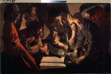 No agiota (Pagamento). (Nos Usurários. Pagamento). Pintura de Georges de La Tour (1583-1652), cerca de 1640. Arte barroca. Óleo sobre tela. Galeria de Arte do Estado, Lviv