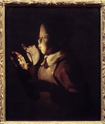 O soprador tem a lâmpada. Pintura por Georges De La Tour (1593-1652)