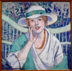 Retrato de Senhora com Pintura de Chapéu Branco e Verde de Georgette Agutte (1867-1922) 1914 Grenoble, Musee des Beaux Arts