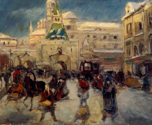 Praça Ilyinskaya com o portão Ilyinsky em Moscovo