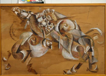 "Leão atacando um cavalo" Pintura de Georgi Yakulov (1884-1928) Óleo sobre madeira de brincar 1917-1918 Dim 99x149 cm State Tretyakov Gallery, Moscou