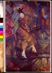 Retrato de Panna Paskevich. Trabalho de Georgi Bogdanovich Yakulov (1884-1928), tempera sobre papelão, Arte Russa, Futurismo. Galeria Nacional Arménia, Yerevan (Arménia).