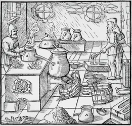 Gravura de De re metallica (Sobre a natureza dos metais), de Georg Pawer ou Georgius Agricola (1494-1555), publicada em Basileia