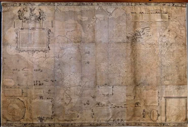 Mapa geográfico do mundo. Mapa da escola holandesa da projeção de Gerard Mercator (1512-1594)