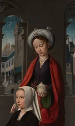 Detalhe de um painel exterior do Baptismo de Cristo, c.1502-08 (óleo sobre painel)
