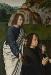 Detalhe do painel esquerdo do Baptismo de Cristo, c.1502-08 (óleo sobre painel)