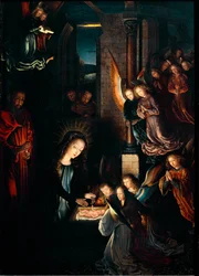 Pintura de Natividade de Gerard David (1460-1523). 1495. Dim. 57x41 cm Viena, Museu Kunsthistorisches