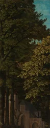 Vista numa floresta, asa esquerda exterior de um tríptico