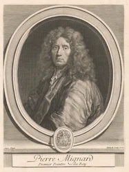Pierre Mignard, do livro Les hommes illustres qui ont paru en France pendant ce siècle, vol. II, de Charles Perrault (Homens ilustres que surgiram em França durante este século, vol. II)