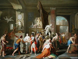 Apelles pinta Campaspe (óleo sobre painel)