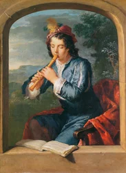 Jovem tocando a flauta (pastel em papel)