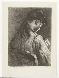 Menina sentada, vista de costas