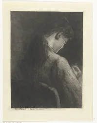Garota sentada, vista de costas
