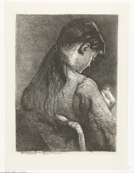 Garota sentada, vista de costas