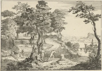 Paisagem com banhistas e pescadores