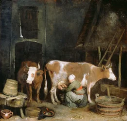 Uma criada a ordenhar uma vaca num celeiro, 1652-1654