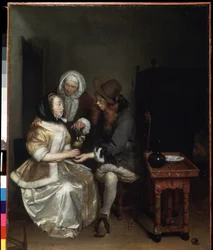 Um copo de limonada. Pintura de Gerard Ter Borch o mais novo (1617-1681). Óleo sobre tela, 67 x 54 cm, ca. 1660. Arte holandesa, arte barroca. Museu Hermitage, São Petersburgo.