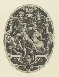 Hércules em batalha com os centauros
Decorações de plano oval representando os feitos de Hércules em grotescos (título da série)