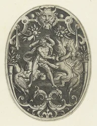 Decoração de planos: Hércules mata o monstro Geryon
Decorações de plano oval representando os feitos de Hércules em grotescos (título da série)