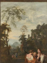 Paisagem italiana com três mulheres a fazer música
Decoração de uma Sala na Casa de Jacob de Flines em Amesterdão (título da série)