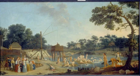 Vista das Casas de Banho Serebryanichesky em Moscovo, Óleo sobre tela por Gerard de la Barthe - Museu Estatal Russo, São Petersburgo