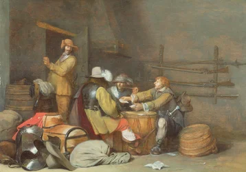 Soldados jogando cartas em uma sala de guarda