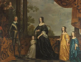 Frederick Henry, a sua Consorte Amália de Solms, e as suas Três Filhas mais novas
Retrato de Frederik Hendrik (1584-1647), Príncipe de Orange, sua Esposa Amalia van Solms (1602-1675) e suas três Filhas mais novas Albertina Agnes (1634-1696), Henrietta Ca