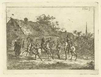 Cavalaria em uma vila A bebida de despedida