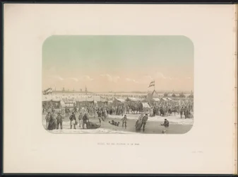 Entretenimento de gelo no Maas em Rotterdam, visto da fortaleza, 1855 Vista da fortaleza no Maas (título no objeto) O entretenimento de gelo no Maas em Rotterdam em fevereiro de 1855, com legendas (título da série no objeto)