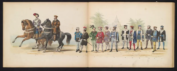 Máscara dos Estudantes de Leiden, 1855 (placa 4) Procissão fantasiada realizada pelos membros do corpo estudantil de Leiden em 12 de junho de 1855, em comemoração aos 280 anos da Leidsche Hoogeschool, representando a entrada de Carlos V na