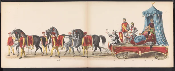 Máscara dos estudantes de Leiden, 1870 (placa 3) Procissão fantasiada realizada pelos membros do corpo estudantil de Leiden em 7 de junho de 1870, em comemoração aos 295 anos da Leidsche Hoogeschool, retratando uma visita a Leiden em