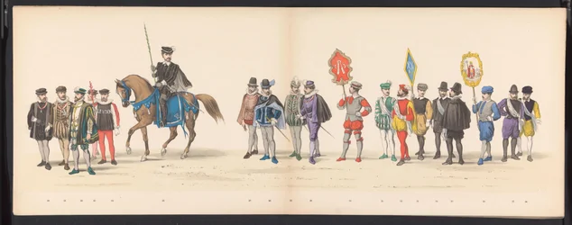 Máscara dos estudantes de Leiden, 1875 (placa 2) Máscara realizada pelos membros do corpo estudantil de Leiden em 15 de junho de 1875 em comemoração ao 300º aniversário da Leidsche Hoogeschool, representando a Leidsche Hoogeschool, retratada na