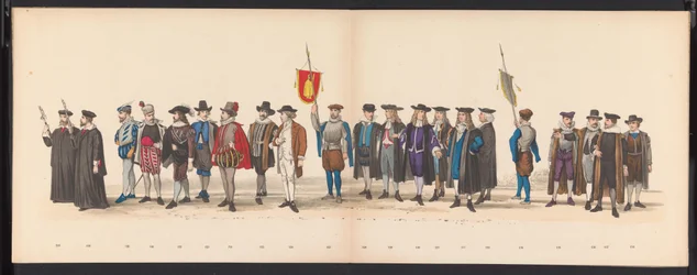 Máscara dos Estudantes de Leiden, 1875 (placa 8) Máscara realizada pelos membros do corpo estudantil de Leiden em 15 de junho de 1875 em comemoração ao 300º aniversário da Leidsche Hoogeschool, representando a Leidsche Hoogeschool, retratada na