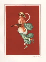 Pintura mural alegórica de verão do leste do átrio do Regio IX.V.11. A mulher transporta uma foice e trigo. Cromolitografia de Victor Steeger a partir de uma ilustração de Geremia Discanno de Emile Presuhn (1844-1878) As Mais Belas Pinturas de Po