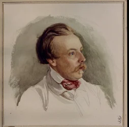 Retrato do pintor Alexander (Alexander) von Kotzebue (1815-1889). (Retrato do Pintor A. von Kotzebue). Obra de Gerhard Wilhelm von Reutern (1794-1865), aquarela sobre papel, por volta de 1840. Arte alemã