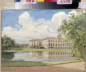 ""Palácio de Alexandre em Tsarskoye Selo"" de Gerhard Wilhelm Von Reutern (1794-1865),Aguarela sobre papel