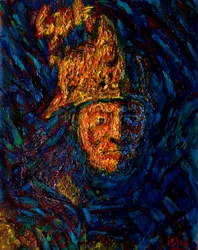 Homem dourado com capacete segundo Rembrandt, 2020 (óleo sobre tela)