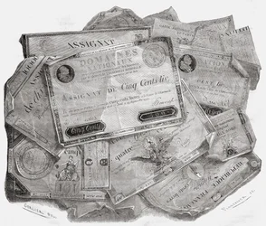 Quadro dos assignats, gravado por Stephane Pannemaker (1847-1930) de "História da Revolução Francesa" por Louis Blanc (1811-82)
