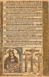Broadside com duas cenas da vida de Cristo e fronteiras grotescas