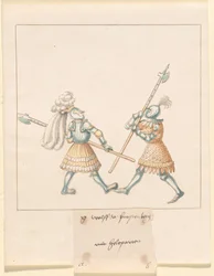 Freydal, O Livro de Justas e Torneio do Imperador Maximiliano I: Combates a Pé (Jousts) (Volume III): G. Wolf von Fürstenberg mit Heleparten, Placa 141
