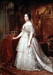 Retrato da Rainha de Espanha Isabelle de Bourbon (Isabel de Borbon) II (1830-1904) Pintura de Hernandez Amores alemã (1823-1894)