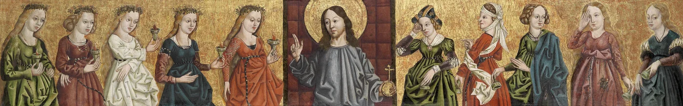 Salvator Mundi, ladeado pelas Virgens Sábias e Loucas, c. 1500