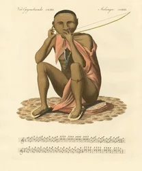 Um bushman da África do Sul (gravura colorida)